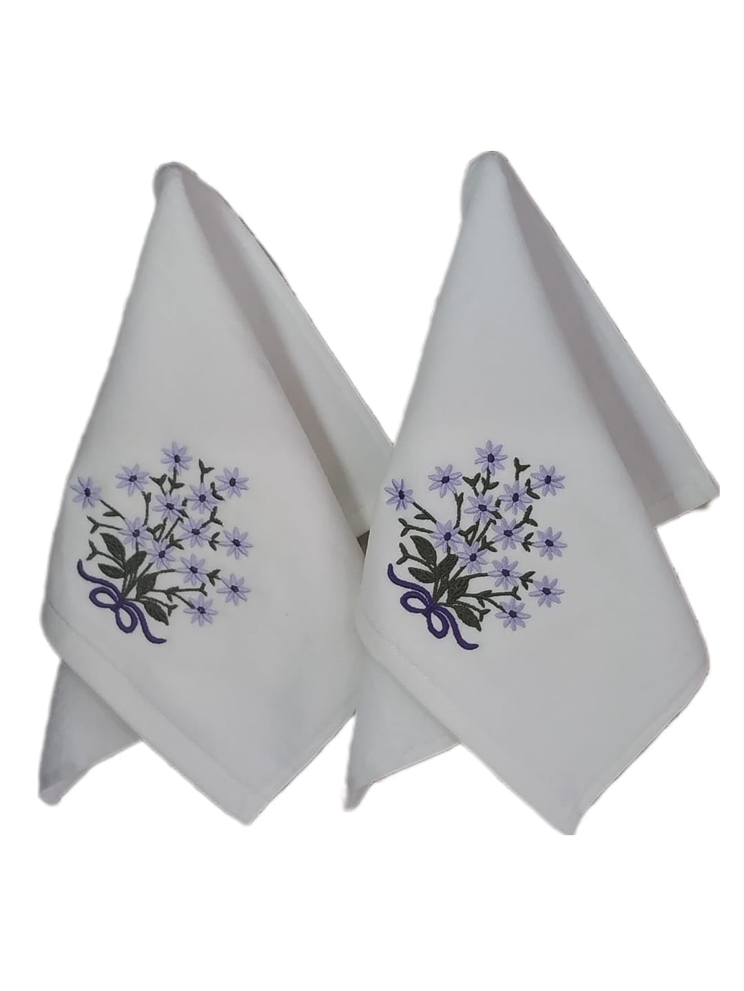 Premium 2-Pack Embroidered Rose Hand Towels - 100% Cotton Soft & Absorbent Luxury Bath Towels 11x18 Inch (White) for Bathroom, Kitchen & Guest Room Decor
