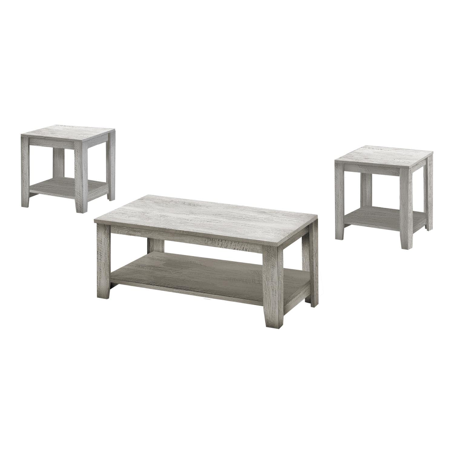Monarch Specialties 3-Piece Coffee Table Set - Grey Laminate Industrial Living Room Furniture, 42