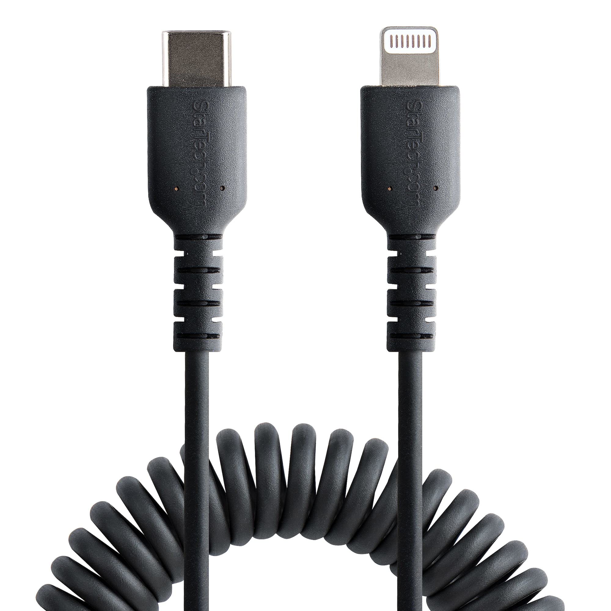 StarTech.com 1m (3ft) USB C to Lightning Cable - MFi Certified iPhone Charger with Durable TPE Jacket & Aramid Fiber - Heavy Duty Coiled Cable for iPhone 12/13/14/Pro/Max - Perfect for Home, Office & Travel (RUSB2CLT1MBC)