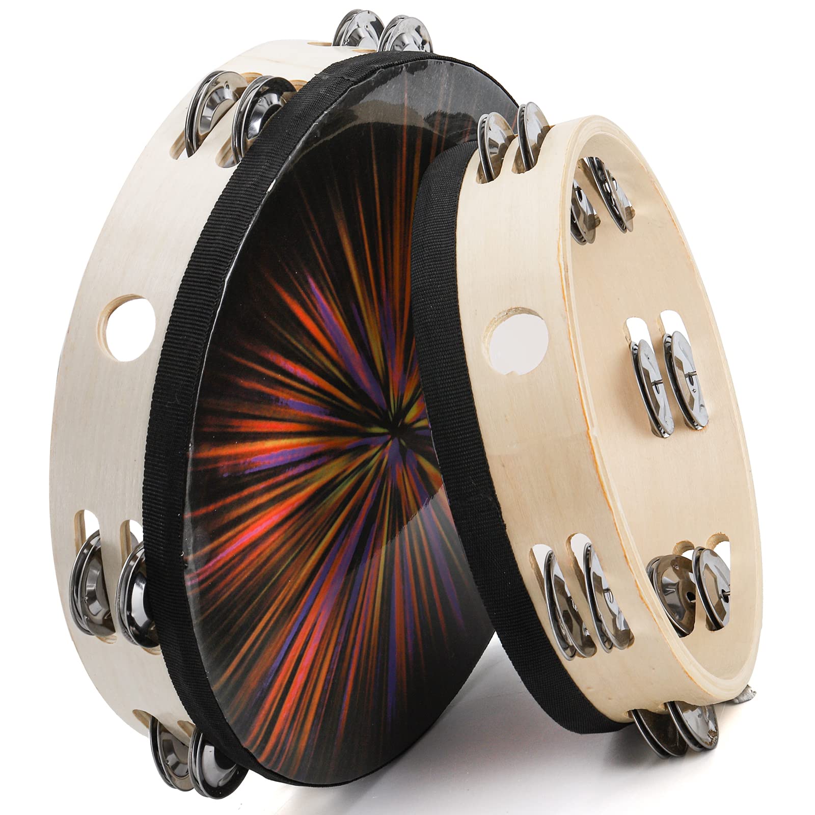 ZEAYEA 2 Pack Handheld Tambourine Set - 8 Inch & 10 Inch Double Row Jingle Percussion Instrument for Kids, Adults, Church & Music Education - Perfect for Games, Parties, Worship & Classroom Activities