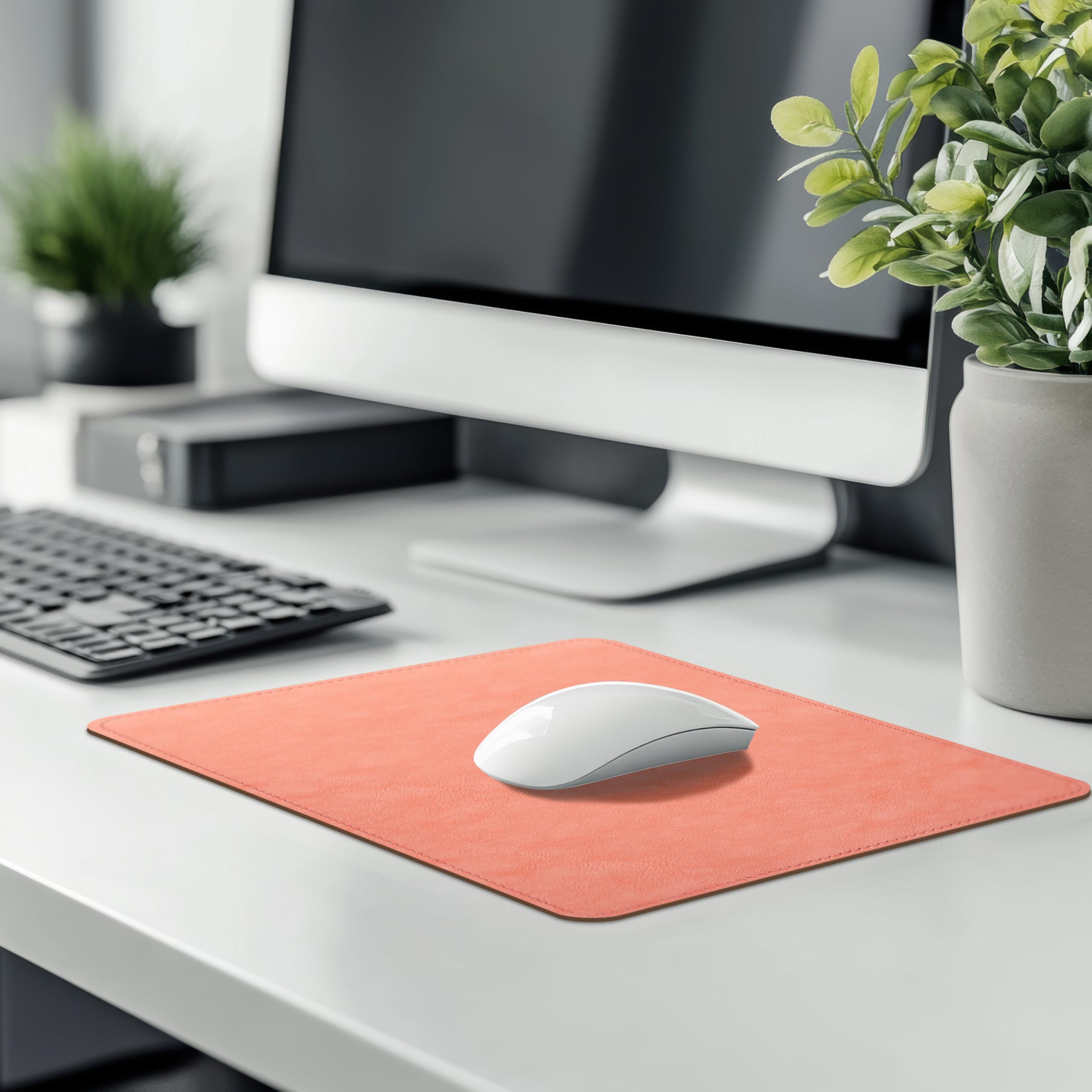 Premium PU Leather Mouse Pad with Stitched Edge - Non-Slip Microfiber Base & Waterproof Surface - 8x11 Inch Pink Computer Mouse Pad for Office, Gaming & Home Use (Laptop & PC Compatible)