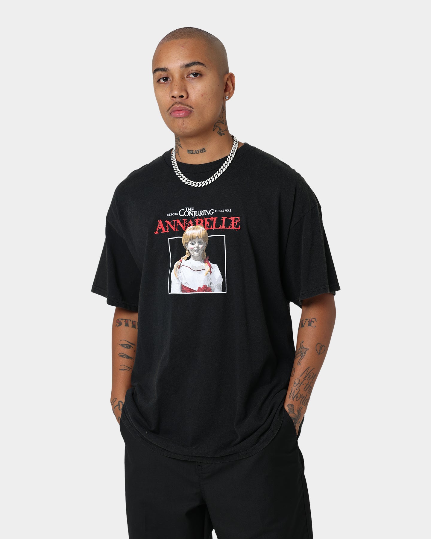 American Thrift X Annabelle Vintage Black Wash T-Shirt | Retro Graphic Tee for Women | Perfect for Casual Wear, Street Style & Vintage Fashion Lovers