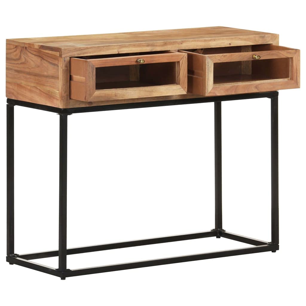 Industrial Console Table with Glass Drawer - Solid Acacia Wood Entryway Table 35.4
