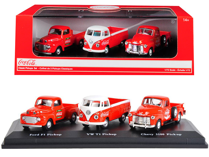Vintage Coca Cola Pickup Trucks Gift Set - 3 Piece 1/72 Scale Diecast Model Cars Collection by Motorcity Classics - Perfect for Collectors, Coca Cola Fans & Home Decor
