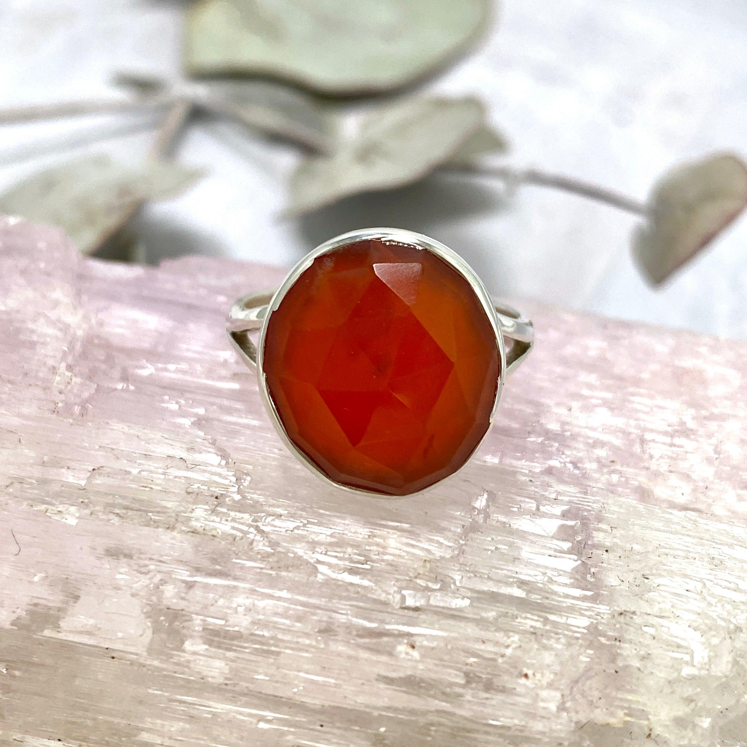 Natural Carnelian Oval Faceted Ring for Women Size 8 - KRGJ2121 | Elegant Bohemian Jewelry for Everyday Wear & Special Occasions