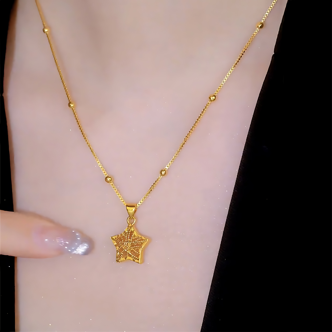 Elegant Hollow Star Pendant Gold Chain Necklace for Women - R8275 | Perfect for Everyday Wear, Gift Giving & Special Occasions