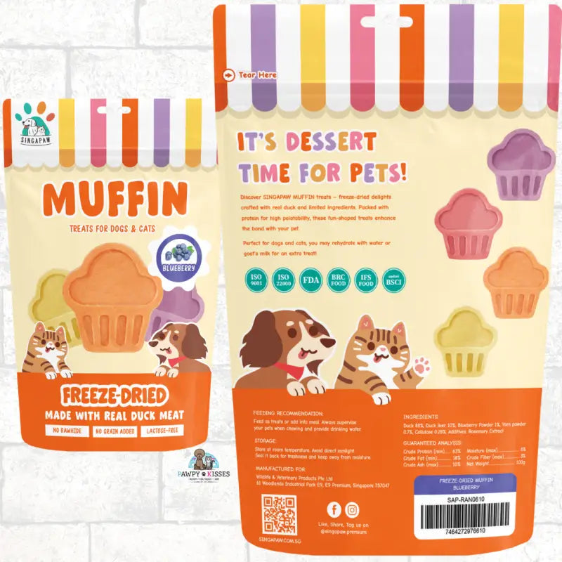 Freeze Dried Muffin Dog & Cat Treats with Real Duck Meat - 100g, 5 Flavor Options | All-Natural Training Snacks for Puppies, Kittens & Adult Pets | Perfect for Reward, Travel & Dental Health Care