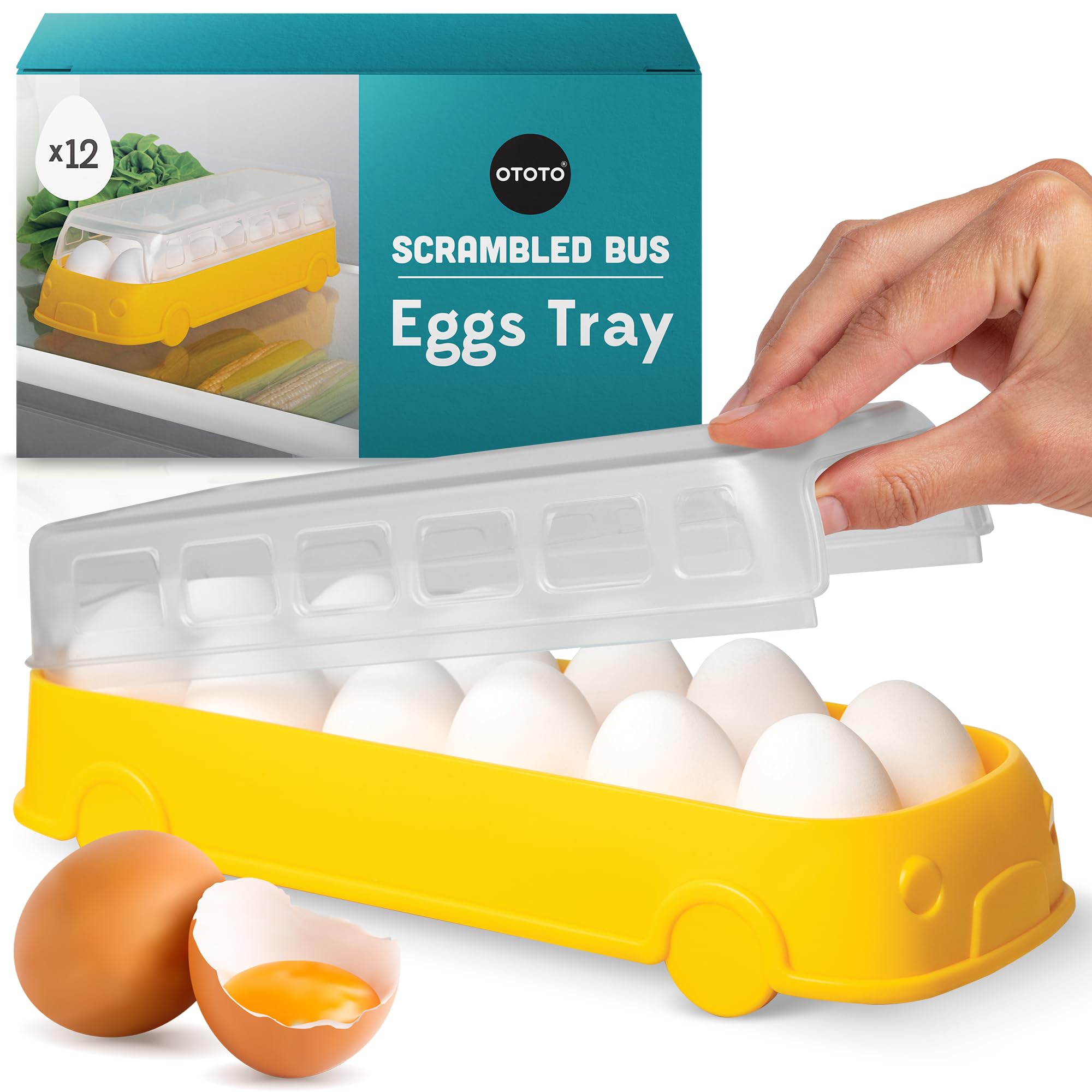 OTOTO Scrambled Bus 12 Egg Holder - Refrigerator Egg Storage Container, Cute Kitchen Organizer & Unique Cooking Gadget - Perfect for School Bus Themed Gifts, Breakfast Meal Prep & Fun Kitchen Decor