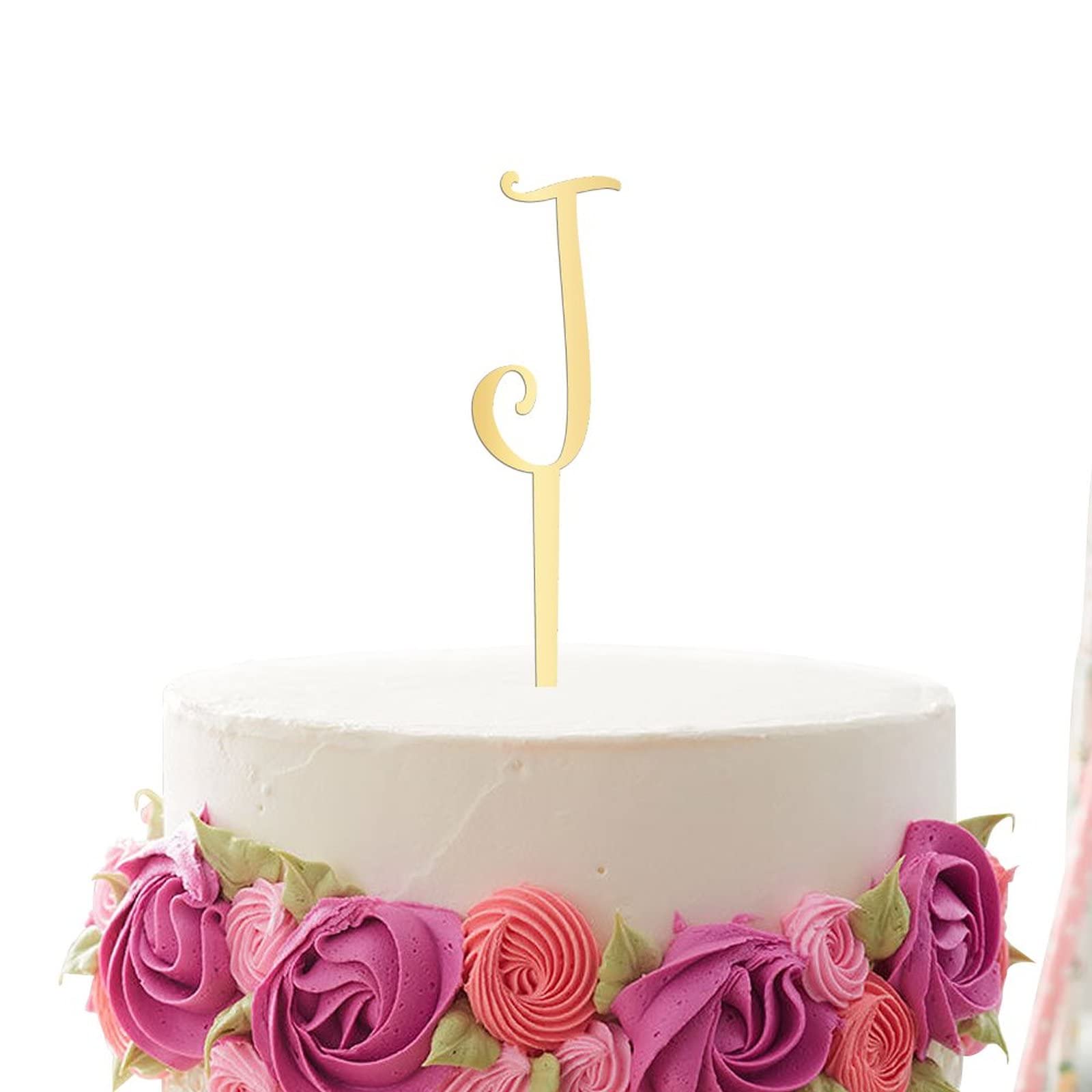 Gold Glitter Letter J Cake Topper - Personalized Acrylic Initial Cake Decor for Birthday Parties & Rustic Weddings - Perfect for Anniversary, Baby Shower, and Special Event Cake Decorations