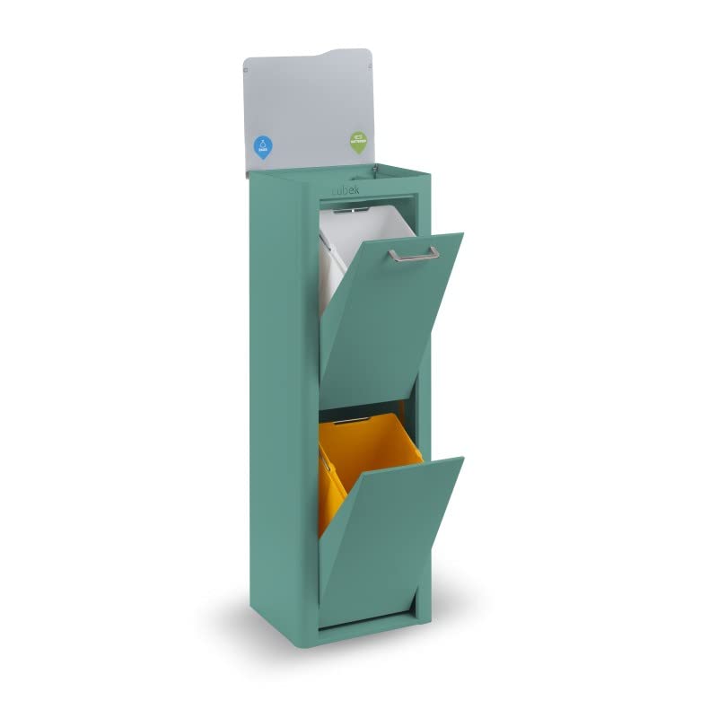 Don Hierro - Cubek | 10 Gallon Dual Compartment Trash Can with Recycling Bin | Modern Waste Bin for Home, Kitchen, Office | Space-Saving Design for Small Spaces & Eco-Friendly Waste Sorting - Turquoise