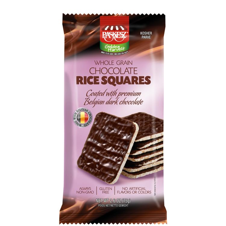 Organic Chocolate Covered Rice Cakes Squares - Whole Grain, Dairy Free, Gluten Free, Kosher Certified, Low Calorie Healthy Snacks (2.6oz, Pack of 3) - Perfect for Office, School & On-The-Go Energy Boost