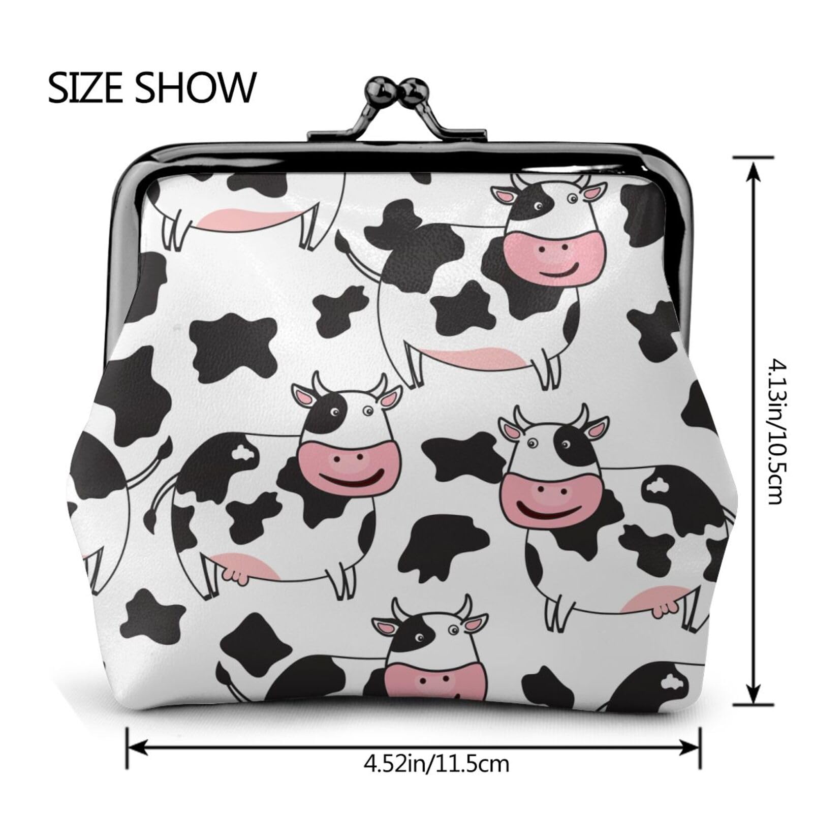 Stylish Women's Leather Kiss Lock Wallet - Retro Cow Print Coin Purse & Organizer | Perfect for Everyday Use, Travel, and Gift Giving