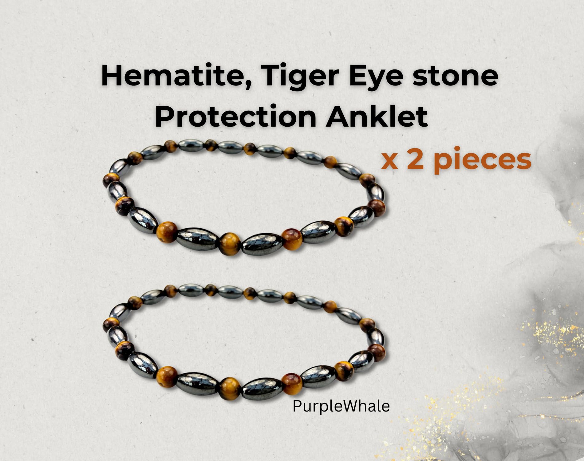 Purple Whale Hematite & Obsidian Stone Triple Protection Anklet for Women & Men - Adjustable Beaded Ankle Bracelet for Anxiety Relief, Spiritual Protection & Positive Energy - 9.5 Inches (Set of 2) - Perfect for Meditation, Yoga & Everyday Wear