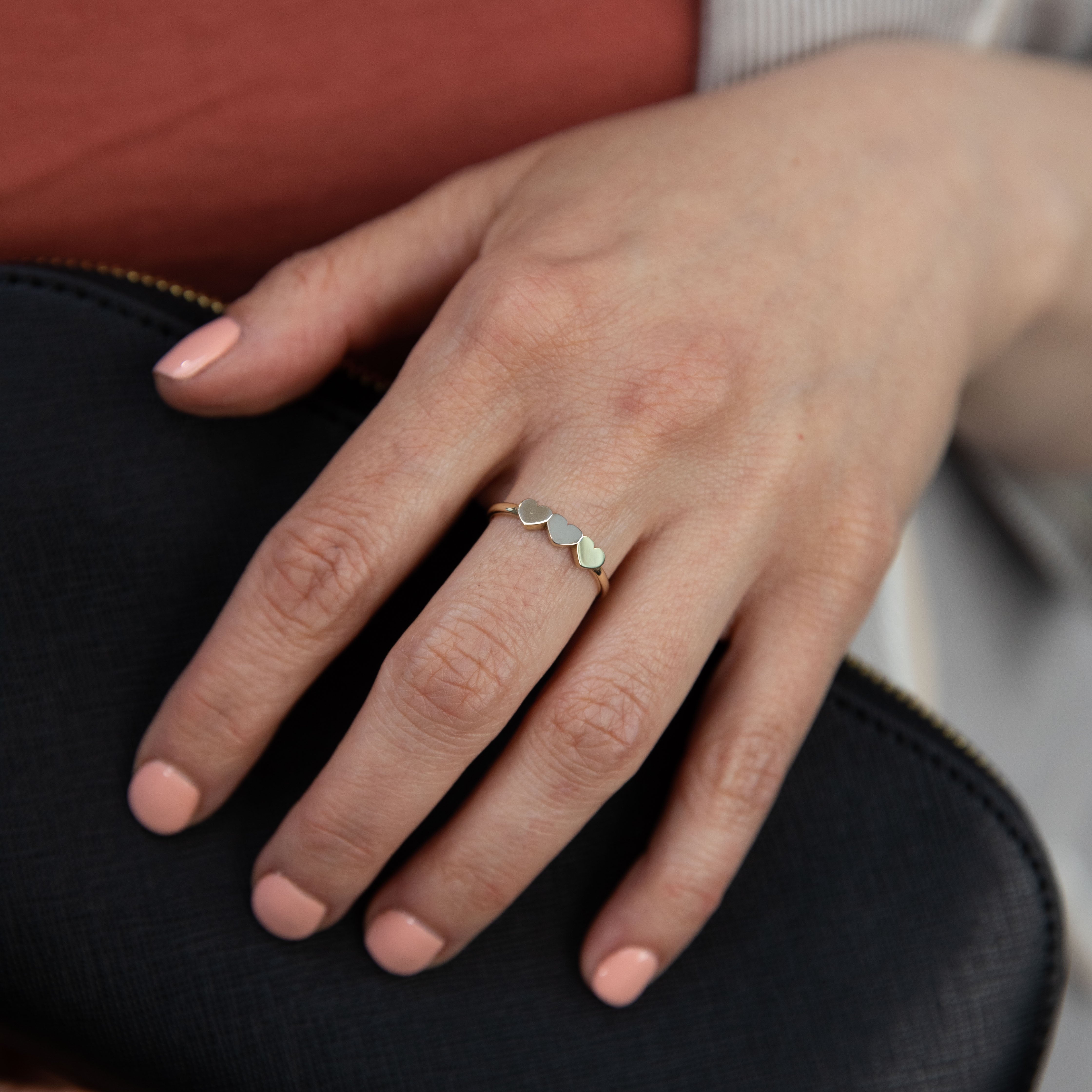 9ct Yellow and White Gold Triple Heart Two-Tone Ring - Elegant Jewelry for Anniversaries, Engagements, and Special Occasions