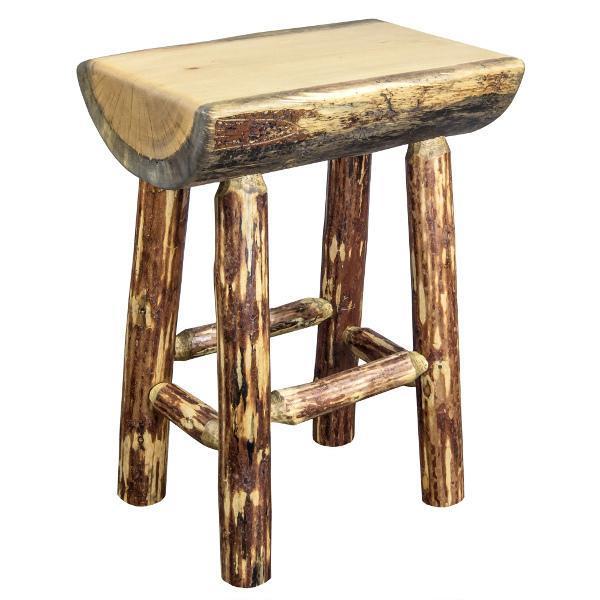 Glacier Country Counter Height Half Log Barstool with Exterior Stain Finish - Rustic Wooden Bar Stool for Kitchen Island, Pub & Outdoor Patio