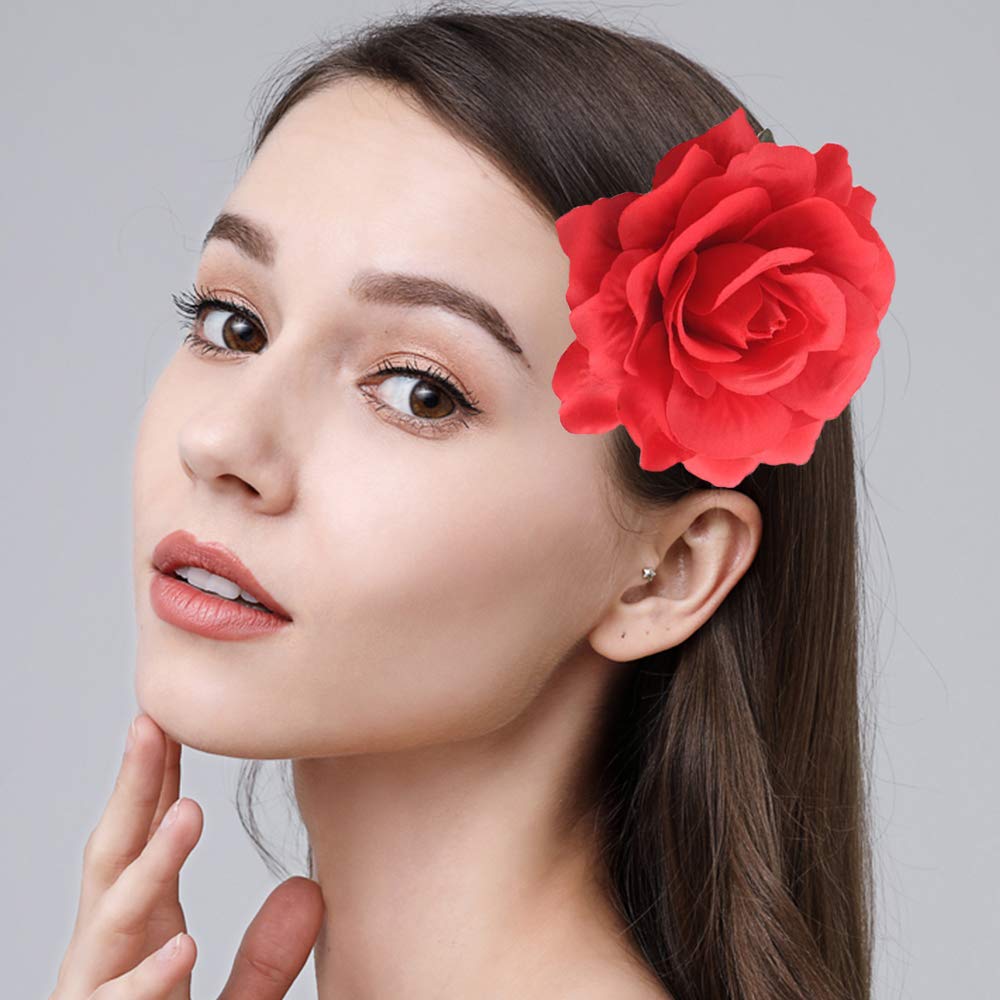 Halloween Rose Hair Clips - 5 Pack Burgundy Red Rose Barrettes for Women | Fashion Hair Accessories for Party, Cosplay, Wedding & Costume | Handmade Floral Hairpins & Brooches for Decoration & Gifts