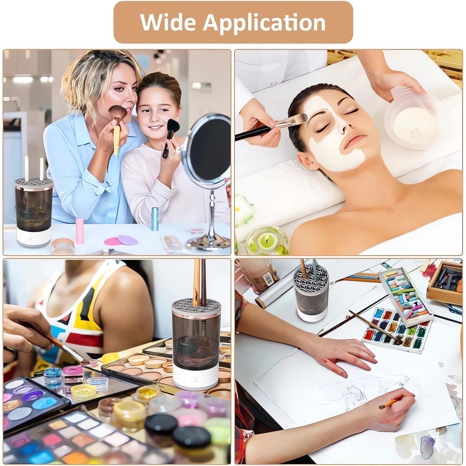 DERIKO Electric Makeup Brush Cleaning Machine - Automatic Cosmetic Brush Cleaner & Dryer for Quick Deep Cleaning - Portable & Easy to Use for All Brush Sizes - Perfect for Home, Salon & Travel Makeup Brush Care