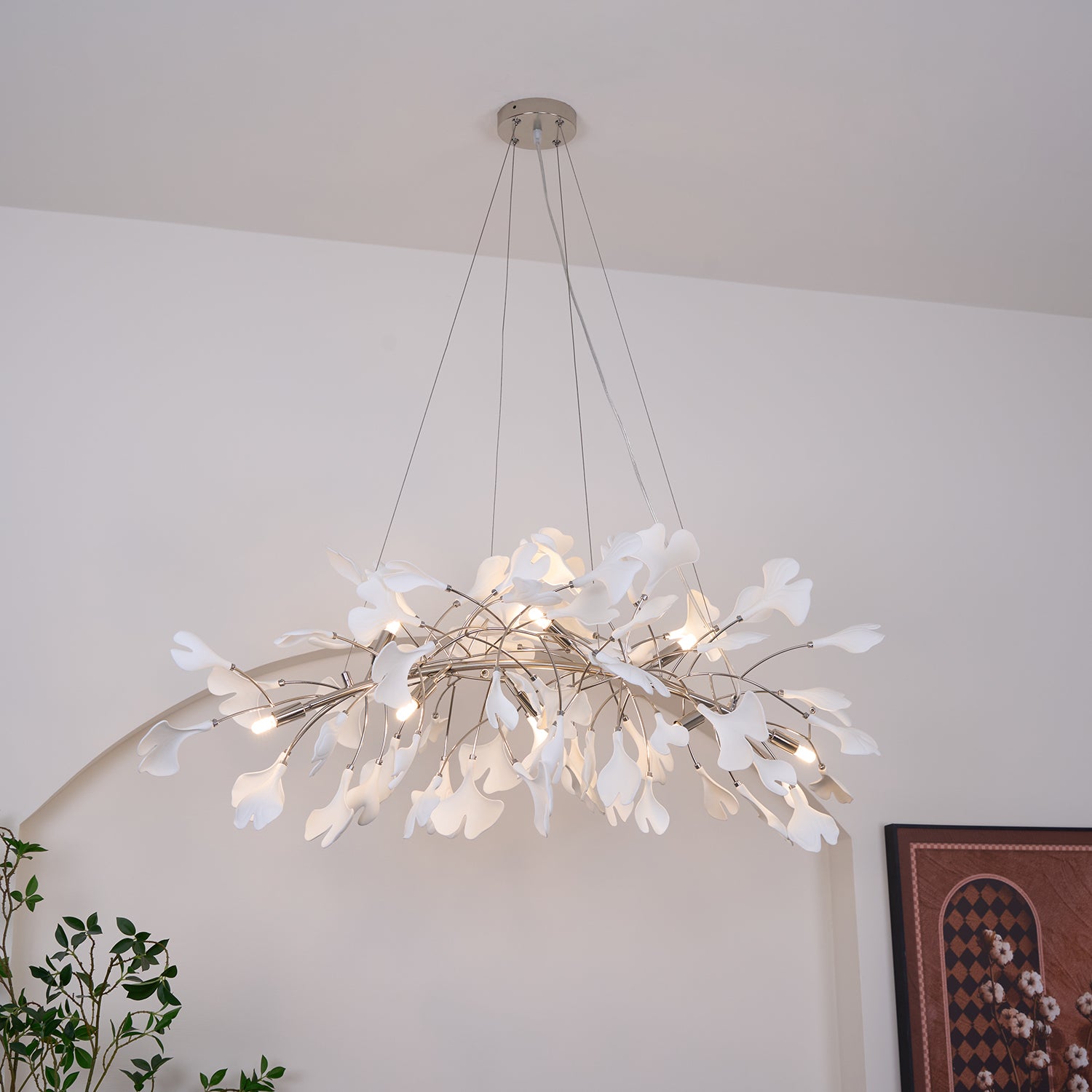 Elegant Ginkgo Leaf Chandelier - Modern Gold Ceiling Light Fixture with Crystal Accents for Dining Room, Living Room & Bedroom Decor