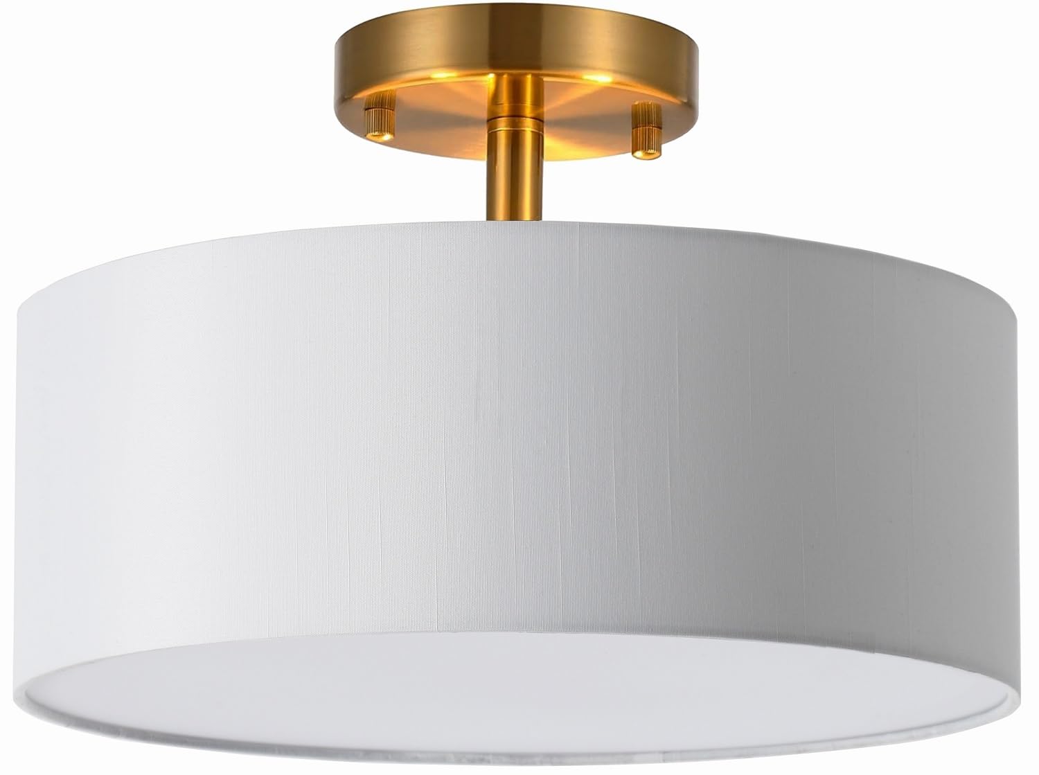 15 Inch Drum Ceiling Light Fixture - White Fabric Shade & Gold Finish - Semi-Flush Mount Lighting for Bedroom, Dining Room, Living Room, Hallway - Modern Home Decor & Ambient Lighting Solution