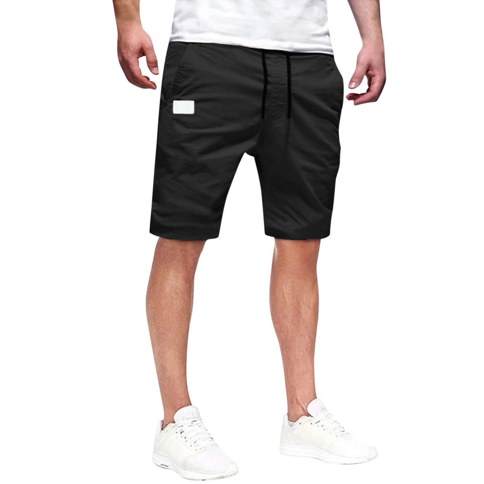 Men's Stretch Cargo Shorts with Drawstring Waist & Pockets - Casual Solid Color Mid-Length Pants for Outdoor Activities, Travel & Summer Wear