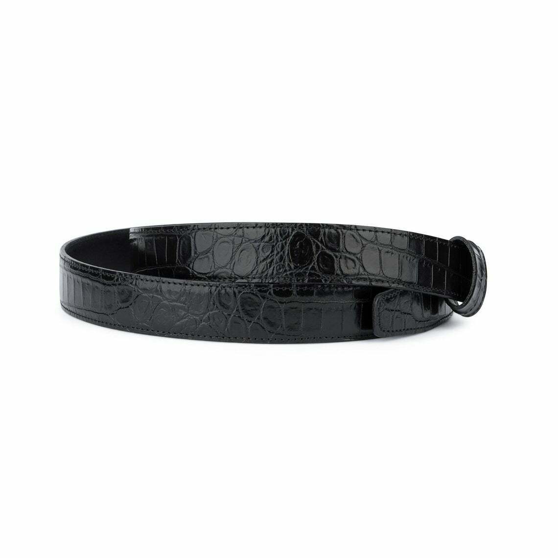 Cartier Thin Men's Crocodile Embossed Leather Belt - 1 1/8 Inch Black Croco Strap for Formal & Casual Wear | Perfect for Office, Weddings & Everyday Style