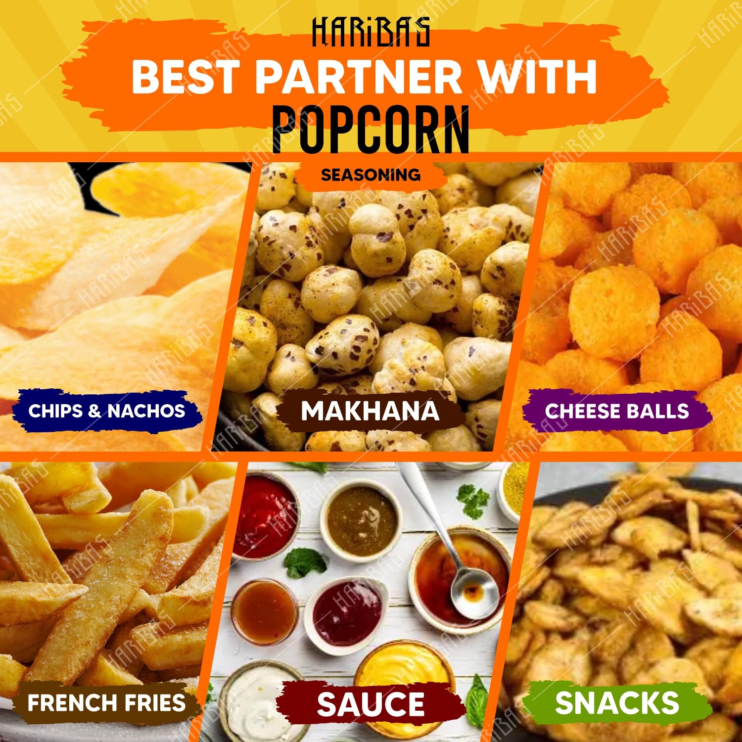 HARIBAS 5-Pack Popcorn Seasoning Powder Variety Set - Cheddar Cheese, Cream Butter & Onion, Tomato Chili, Thai, Pudina (50g Each) | Sprinkle on Popcorn, Nachos, French Fries, Maggie Noodles | Perfect for Movie Nights, Parties & Snack Time