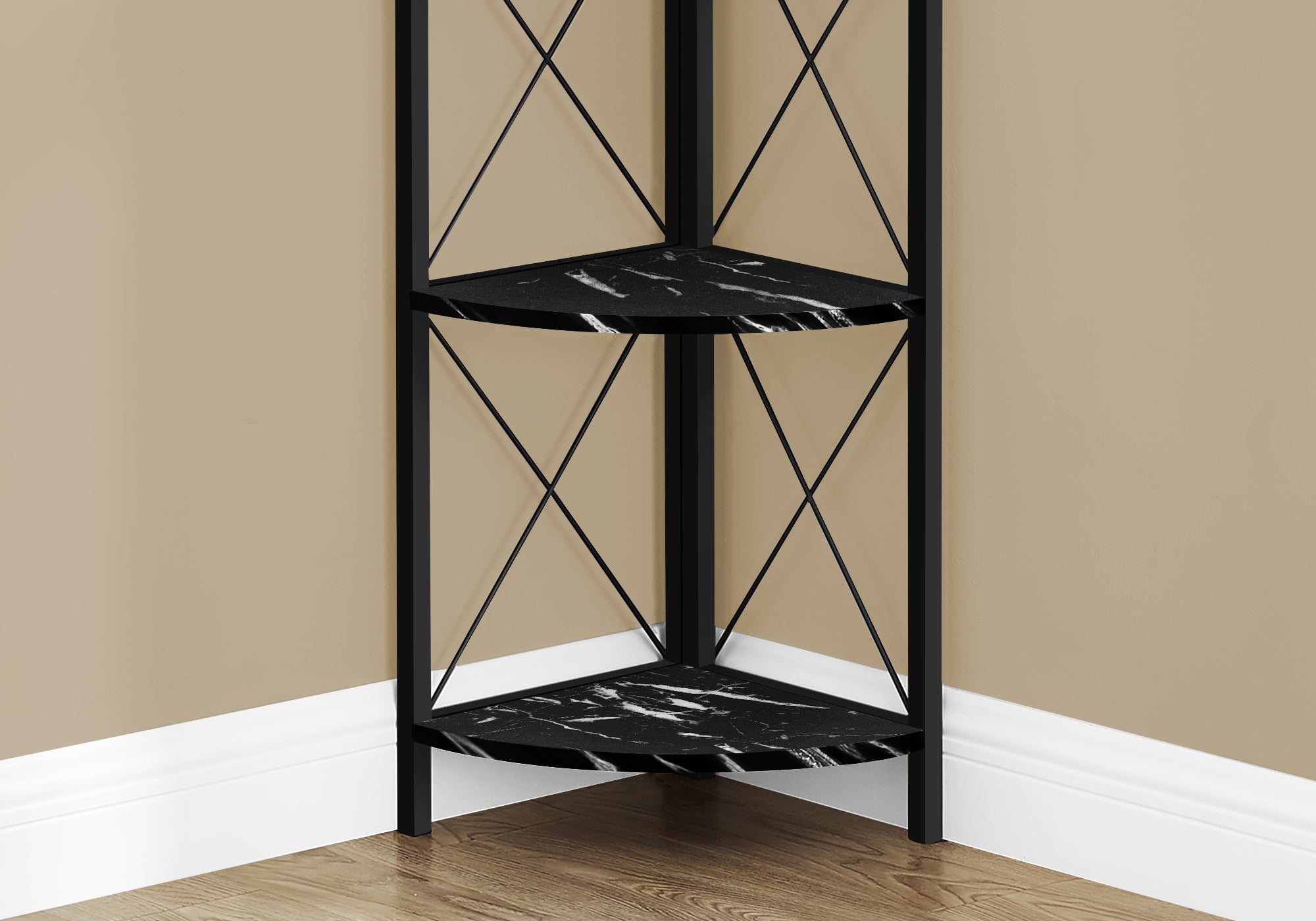 Modern 60-Inch Tall Black Marble & Metal Bookcase - Stylish Home Office & Living Room Storage Shelf for Books & Decor