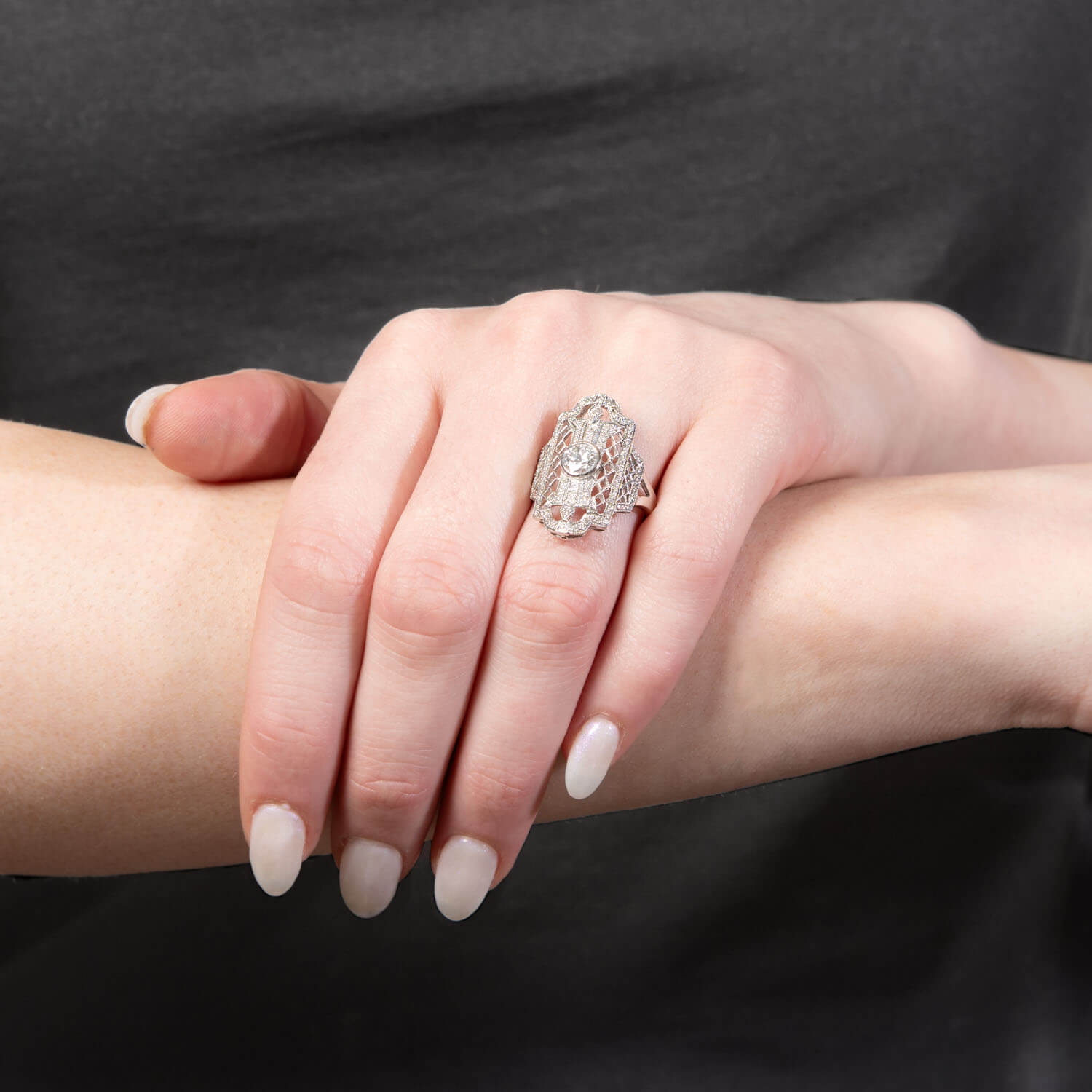 Exquisite Edwardian 18k Gold Diamond Navette Ring - Vintage Antique Jewelry for Women - Perfect for Weddings, Anniversaries & Special Occasions