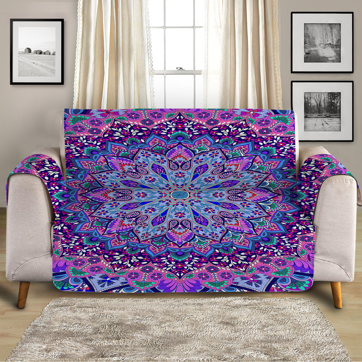 Bohemian Sofa Cover with Cosmic Design - Stylish & Durable Couch Slipcover for Living Room, Bedroom, or Dorm Decor