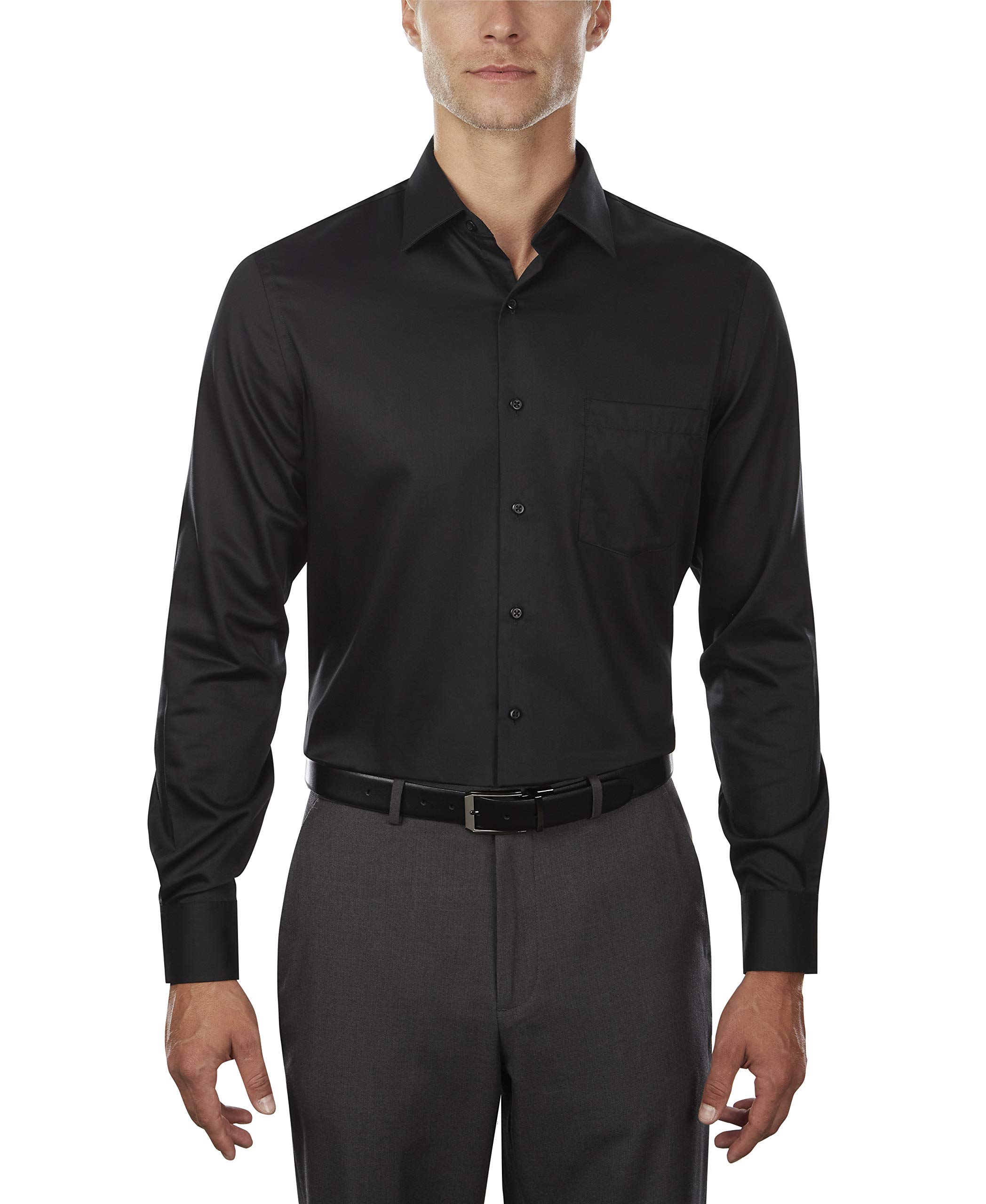 Van Heusen Men's Slim Fit Dress Shirts - Lux Sateen Stretch Solid Spread Collar Button Down Shirt for Business & Formal Occasions