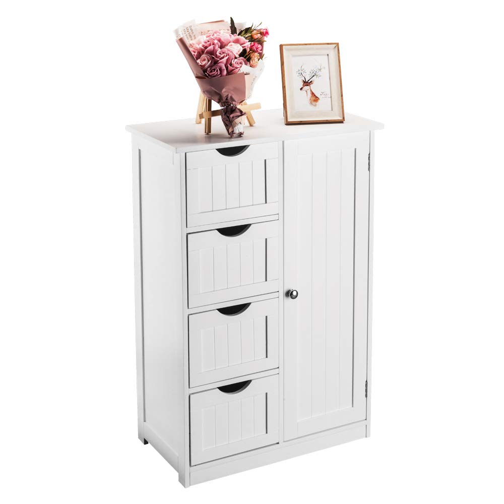 White 4-Drawer Wooden Bathroom Storage Cabinet Organizer - Space-Saving Vanity Organizer for Makeup, Toiletries & Towels - Perfect for Bathroom, Bedroom & Office Organization