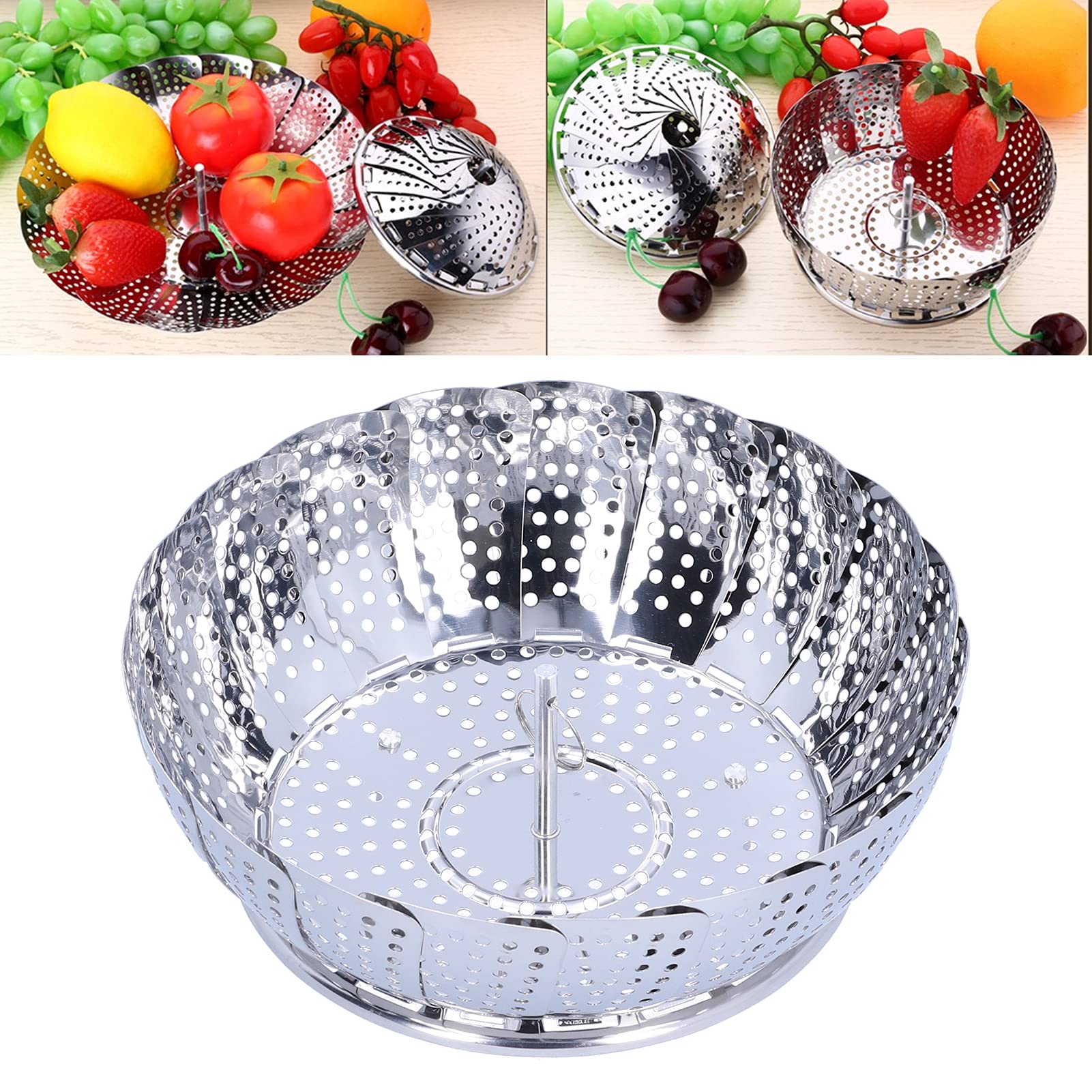 Stainless Steel Collapsible Vegetable Steamer Basket - Extra Large with Anti-Hot Handle & Non-Slip Legs | Perfect for Healthy Cooking, Steaming Vegetables, Dumplings & Seafood