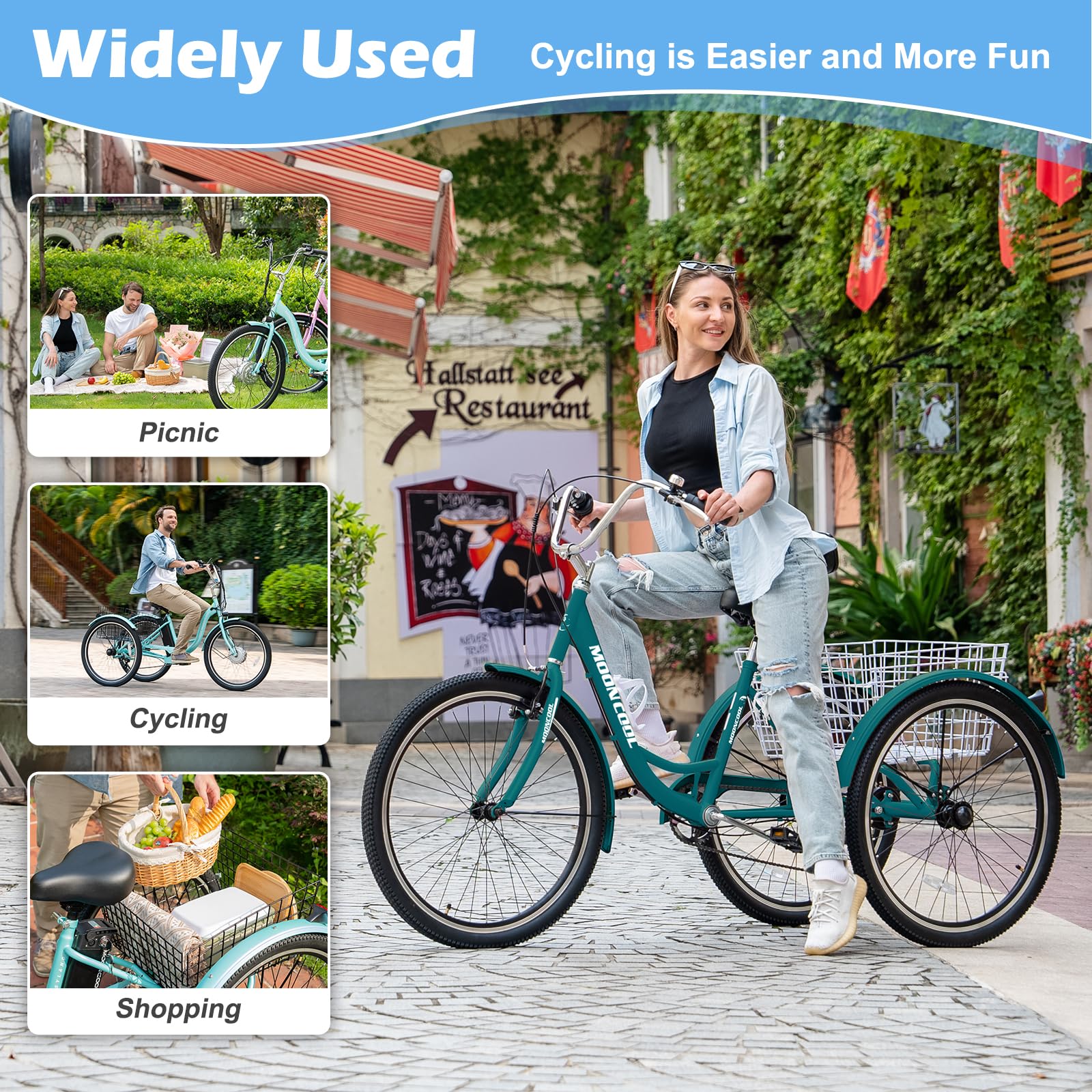 SLSY Adult Tricycle 7-Speed Three-Wheel Bike for Seniors, Women & Men - 20/24/26 Inch Cargo Cruiser Trike - Perfect for Grocery Shopping, Leisure Rides & Senior Mobility