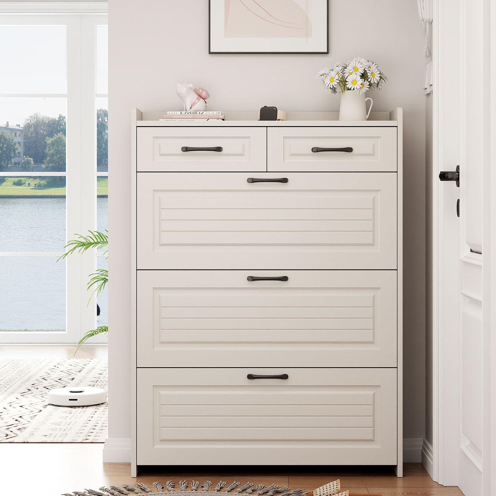 Compact 3-Door Shoe Cabinet with Drawers - Space-Saving Entryway Storage for Hallway & Apartment