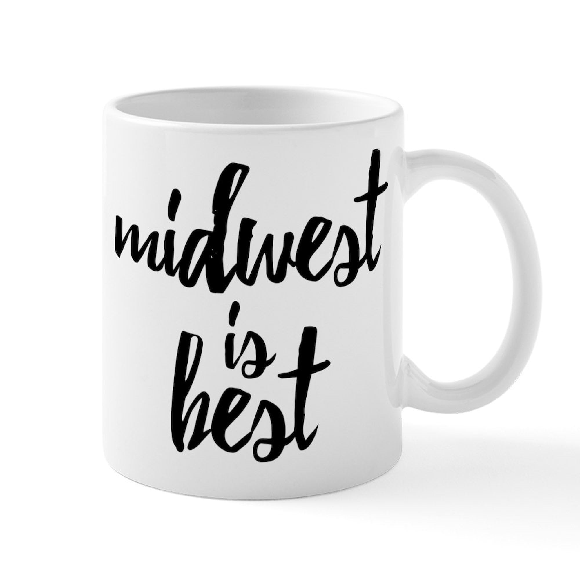 Midwest Is Best 11 oz Ceramic Coffee Mug - 325 ml White Travel Mug for Office, Home & Camping - Funny Gift for Coffee Lovers