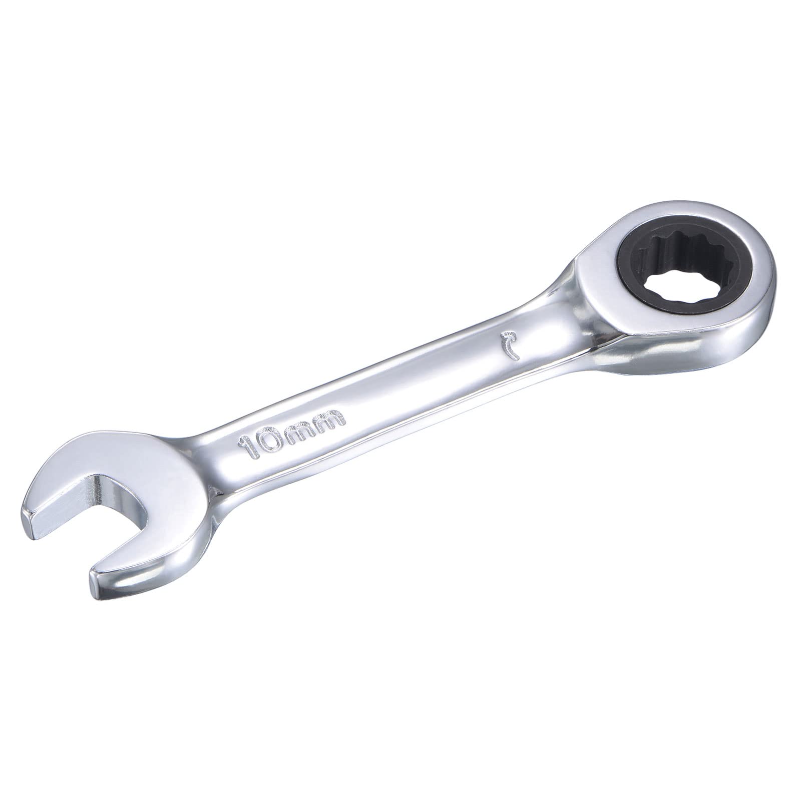uxcell 10mm Stubby Ratcheting Combination Wrench - Metric 72-Tooth 12-Point Box End, CR-V Steel, Compact Ratchet Wrench for Tight Spaces - Perfect for Automotive Repair, Plumbing & DIY Projects