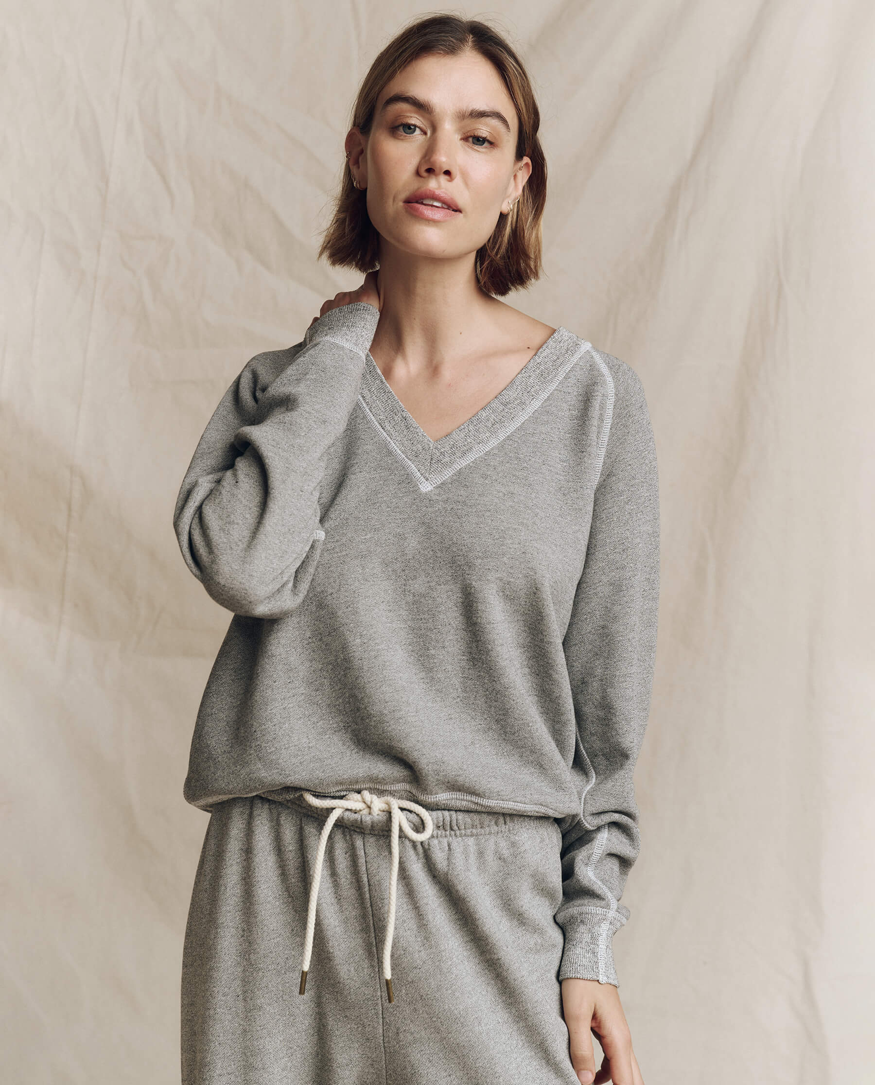V-Neck Sweatshirt for Men & Women | Soft Cotton Pullover | Varsity Grey | Perfect for Casual Wear, Gym & Lounge