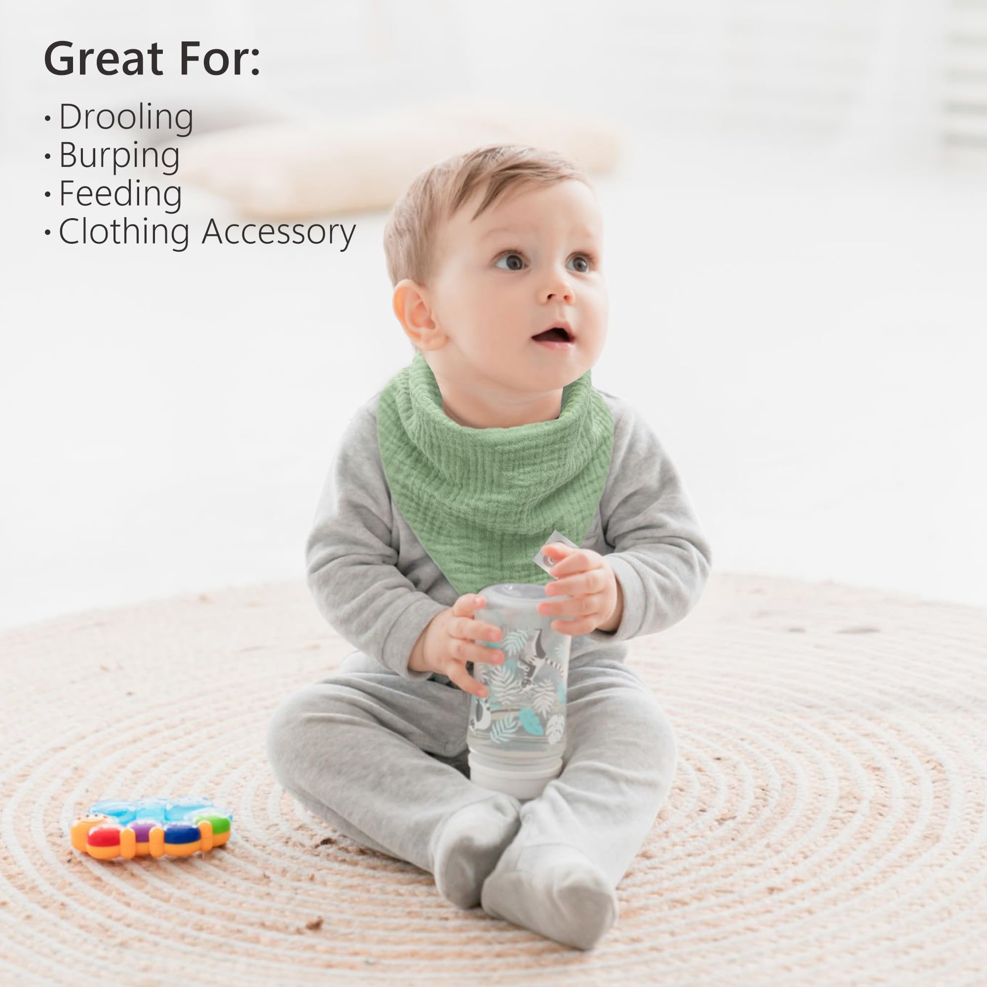 Bearmoss 100% Cotton Muslin Baby Bibs 6-Pack - Soft Absorbent Drool Bibs for Newborns, Infants & Toddlers - Unisex Bandana Bibs for Boys & Girls - Perfect for Teething, Feeding & Everyday Use
