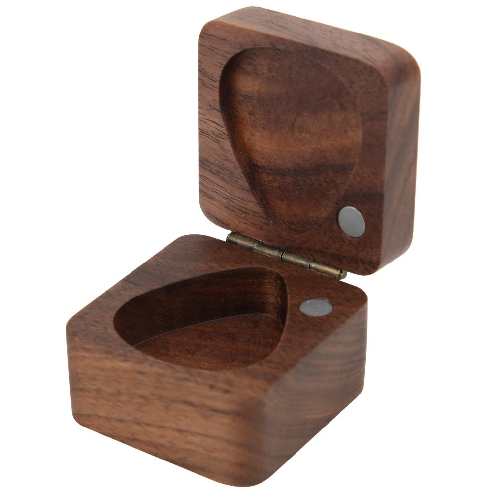 Premium Acacia Wood Guitar Pick Case - Durable Plectrum Storage Box for Guitar Accessories | Perfect for Musicians, Collectors & Travel Use