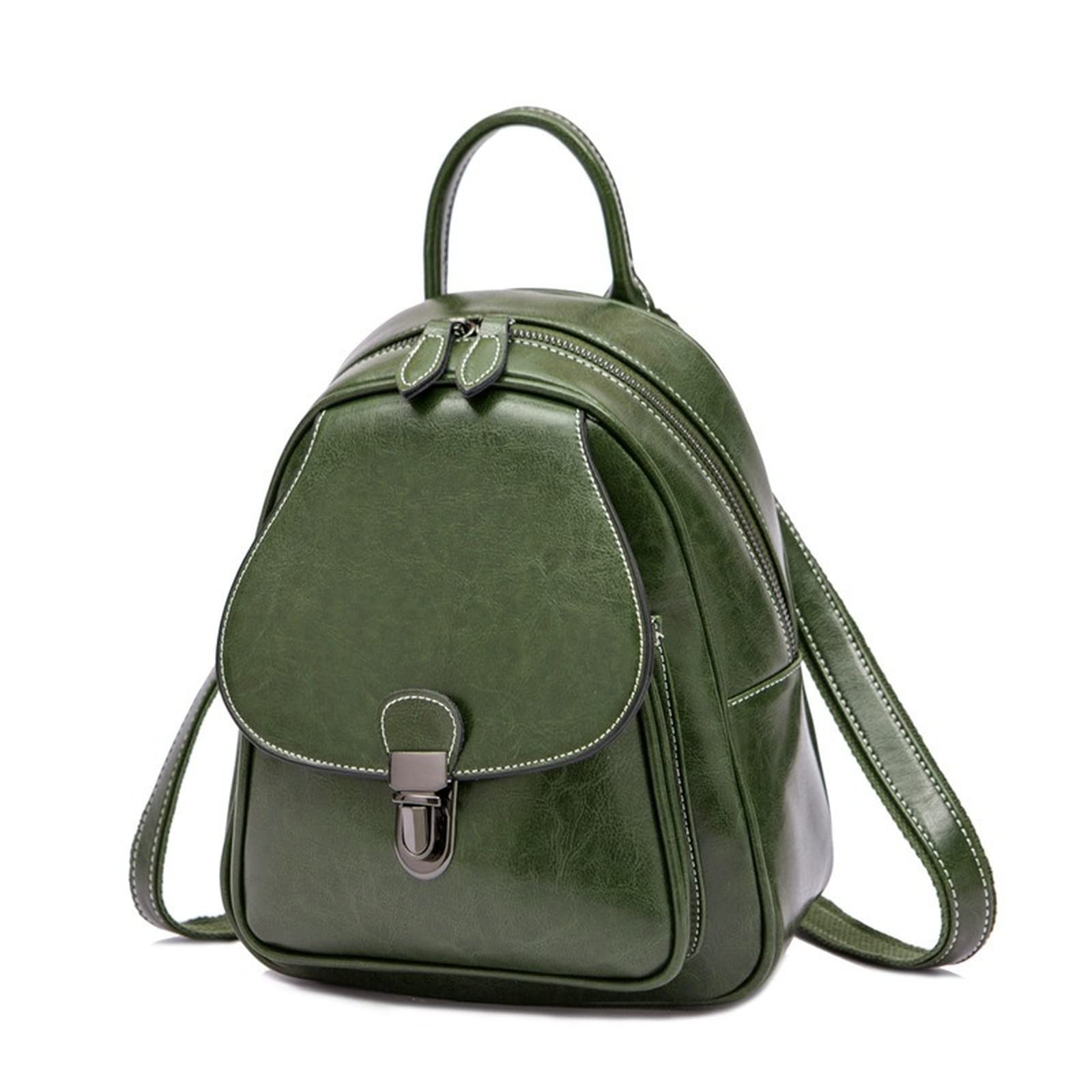 Vintage Genuine Leather Backpack for Women - Army Green Fashion Rucksack & Shoulder Bag | Perfect for Travel, Work & Daily Commute