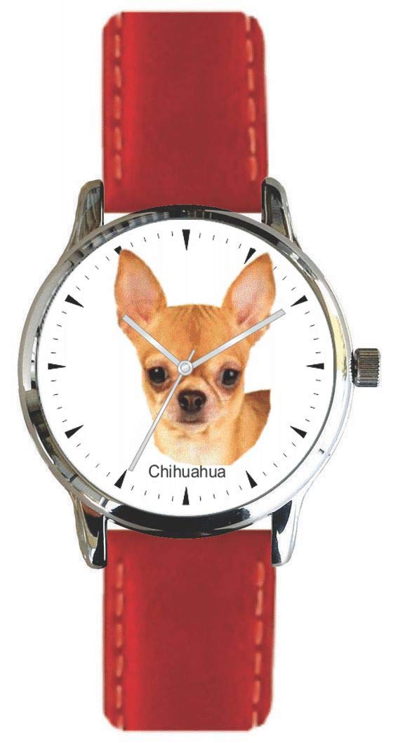 Canine Time Chihuahua Dog Breed Polished Chrome Watch with Leather Strap - Supports ASPCA Donation | Perfect Gift for Dog Lovers, Pet Owners & Watch Enthusiasts