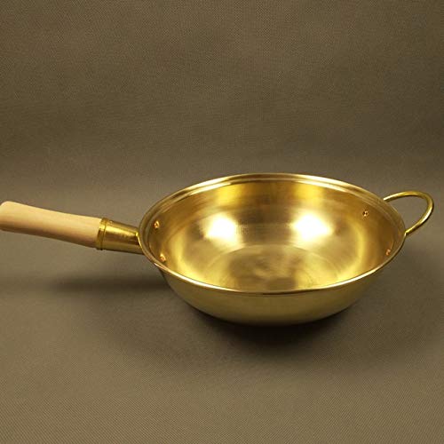 Premium Pure Copper Wok Pan - 36CM Thickened Brass Cooking Pot with Ergonomic Handle - Professional Chinese Stir Fry Pan for Home & Restaurant Use