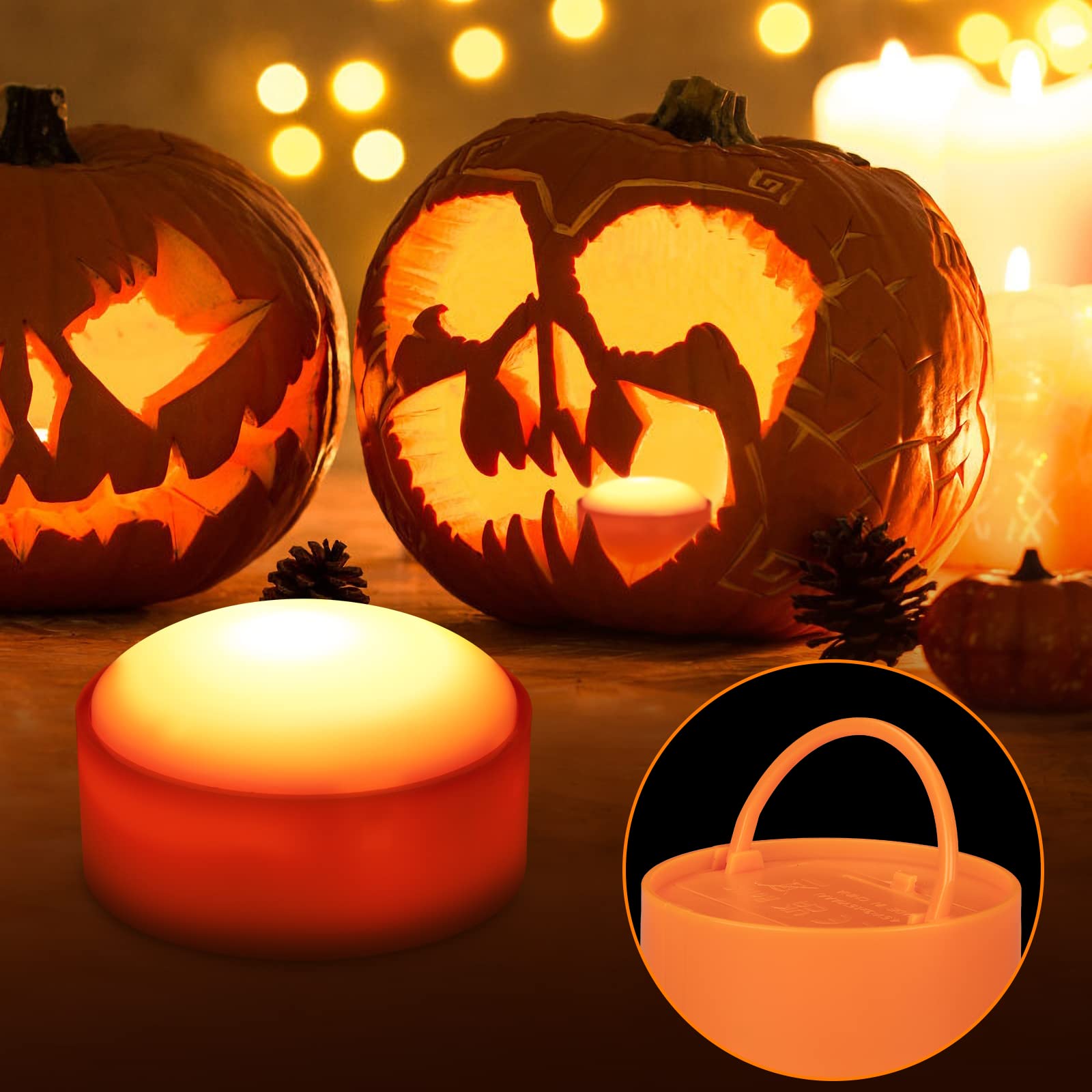 Litake LED Flameless Pumpkin Lights with Remote - 6 Pack Battery Operated Dimmable Halloween Candle Lights with Timer, Flickering Jack-O-Lantern Effect for Indoor/Outdoor Decor | Perfect for Halloween Porch, Yard, Party & Window Displays