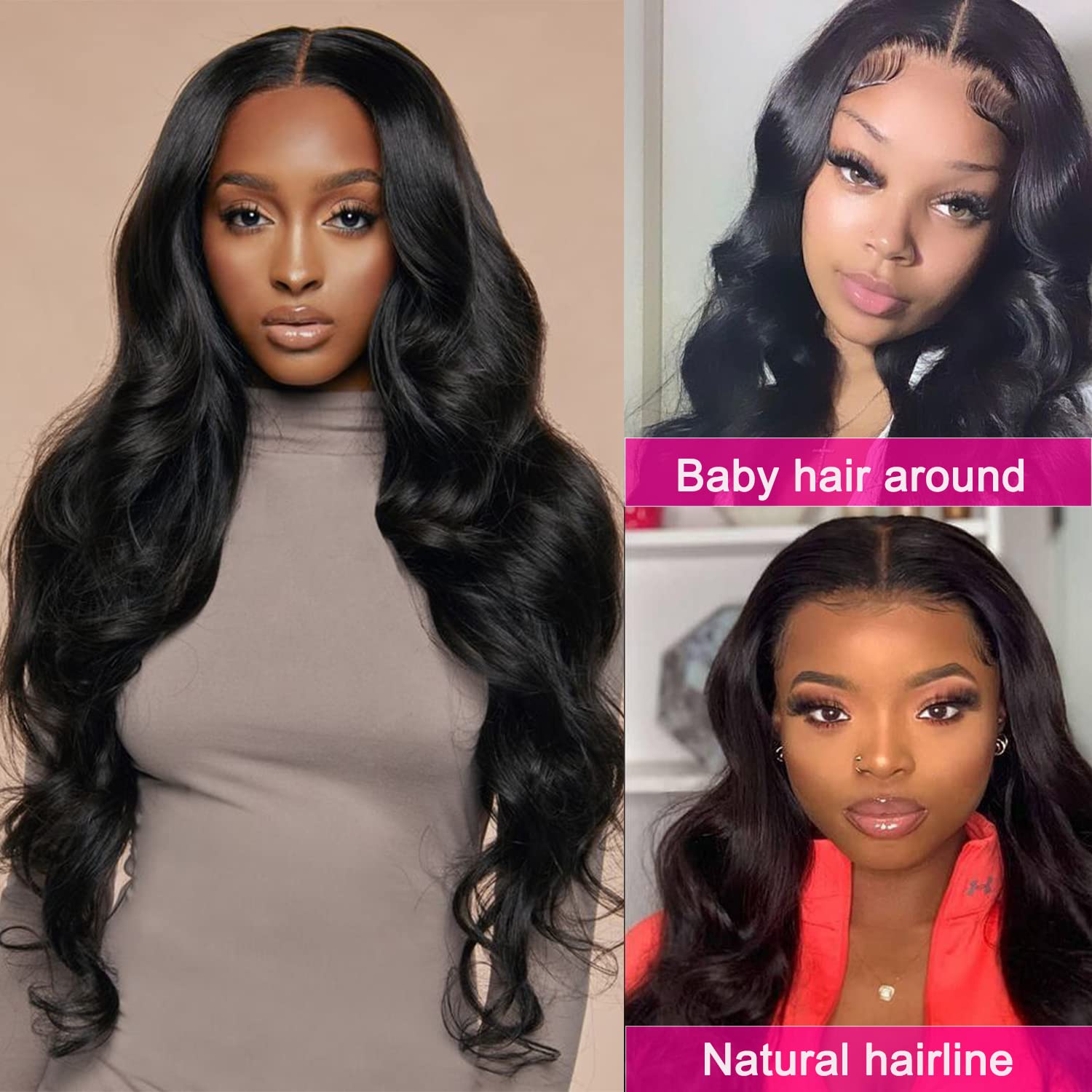 13x4 HD Transparent Lace Front Wigs - Pre Plucked Body Wave 150% Density Glueless Human Hair Wigs - Natural Color 20 Inch for Daily Wear, Parties & Special Occasions