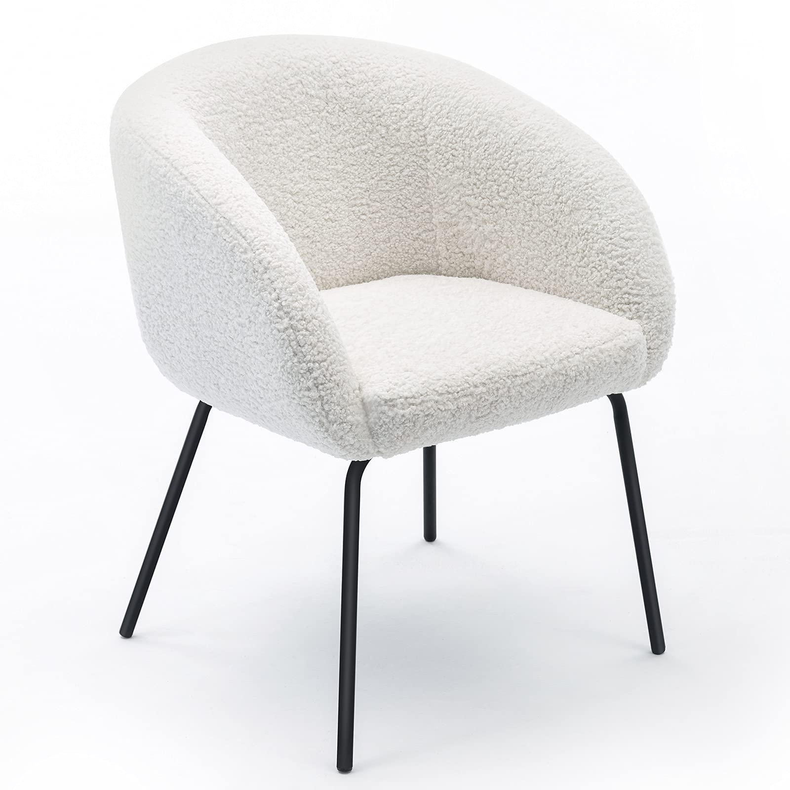 Zesthouse Modern Sherpa Desk Chair with Arms - Upholstered Vanity Chair with Back Support for Makeup, Bedroom, Living Room - Barrel Accent Armchair with Sturdy Metal Legs (No Wheels, White) - Perfect for Home Office, Dressing Room & Cozy Reading Nook