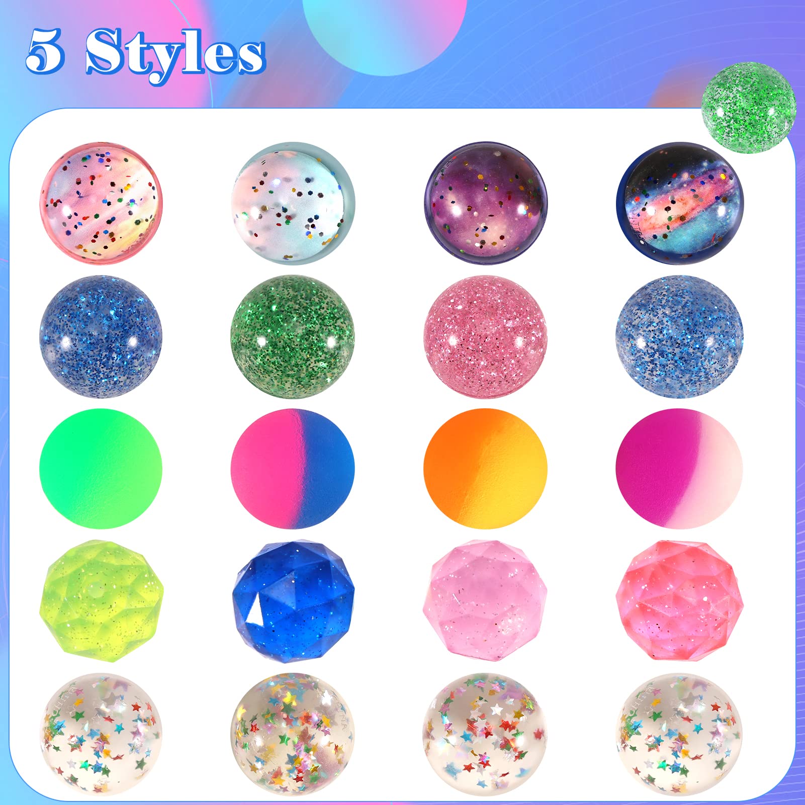 20-Piece Assorted Bouncy Balls Set - 32mm Rubber Balls for Kids Party Favors, Easter Goodie Bags, Birthday Prizes & Classroom Rewards - Fun Bouncing Toys for Outdoor Games, Carnival Prizes & Sensory Play