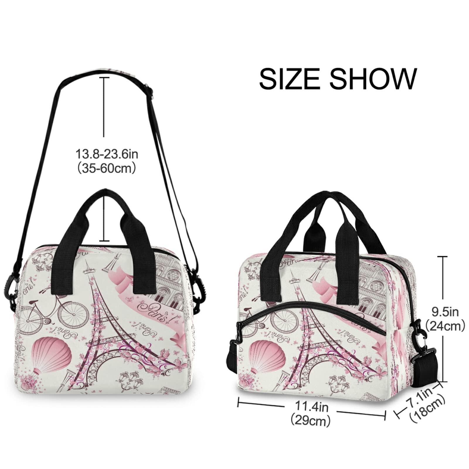 Paris Eiffel Tower Insulated Lunch Bag - Reusable Thermal Tote with Adjustable Strap for Office, School & Picnic | French-Themed Cooler Bag for Women & Kids | Perfect for Work, Travel & Outdoor Activities