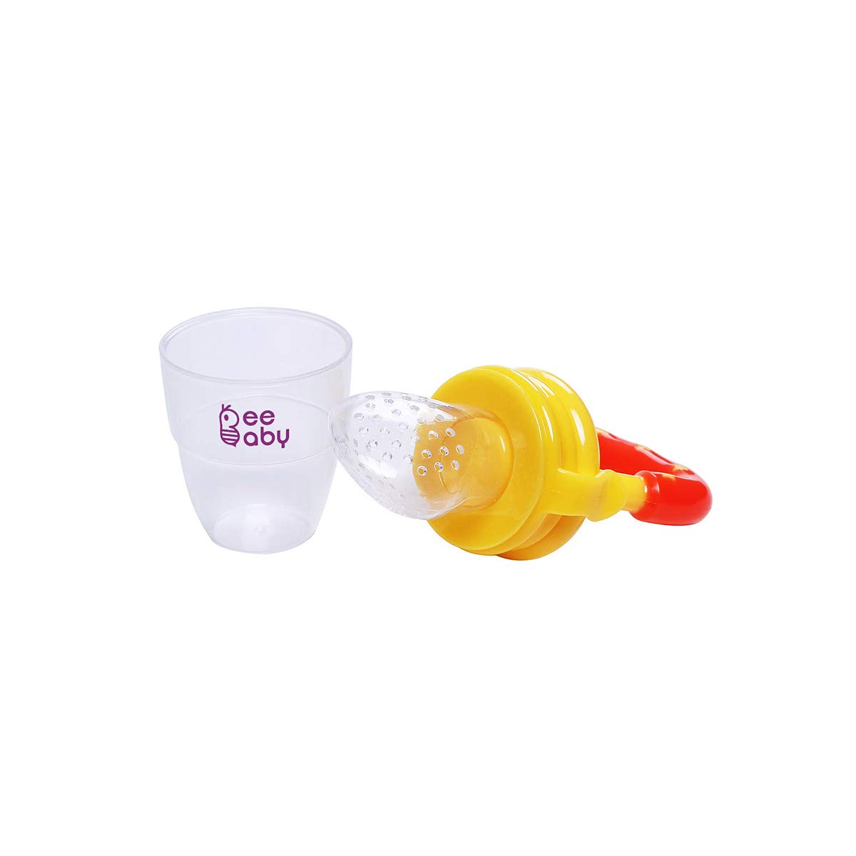 BeeBaby Soft Silicone Baby Food Feeder with Extra Mesh - Safe Anti-Choking Fruit Pacifier & Teether for Infants 3+ Months | 100% BPA Free | Perfect for Purees, Fruits & Teething Relief (Yellow)