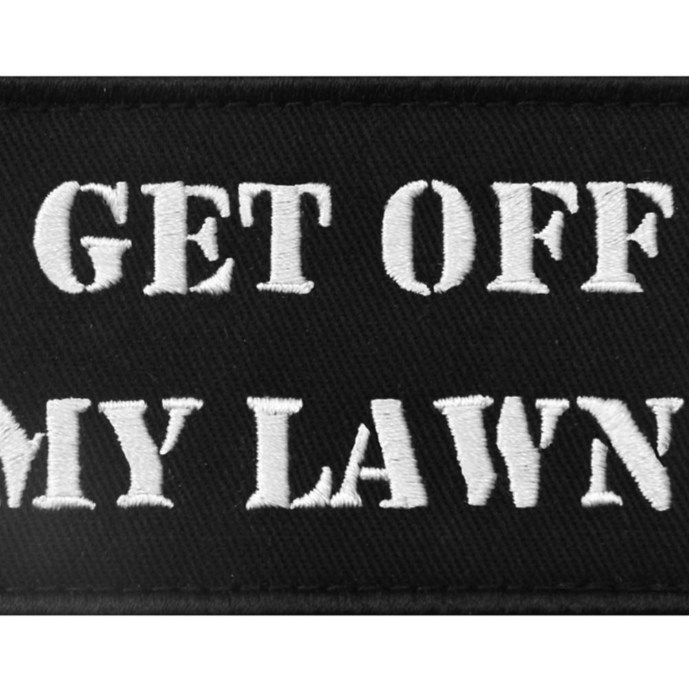 Get Off My Lawn Embroidered Patch - Hook and Loop Fastener for Hats, Jackets & Bags - Funny Iron-On Applique for DIY Crafts & Costumes