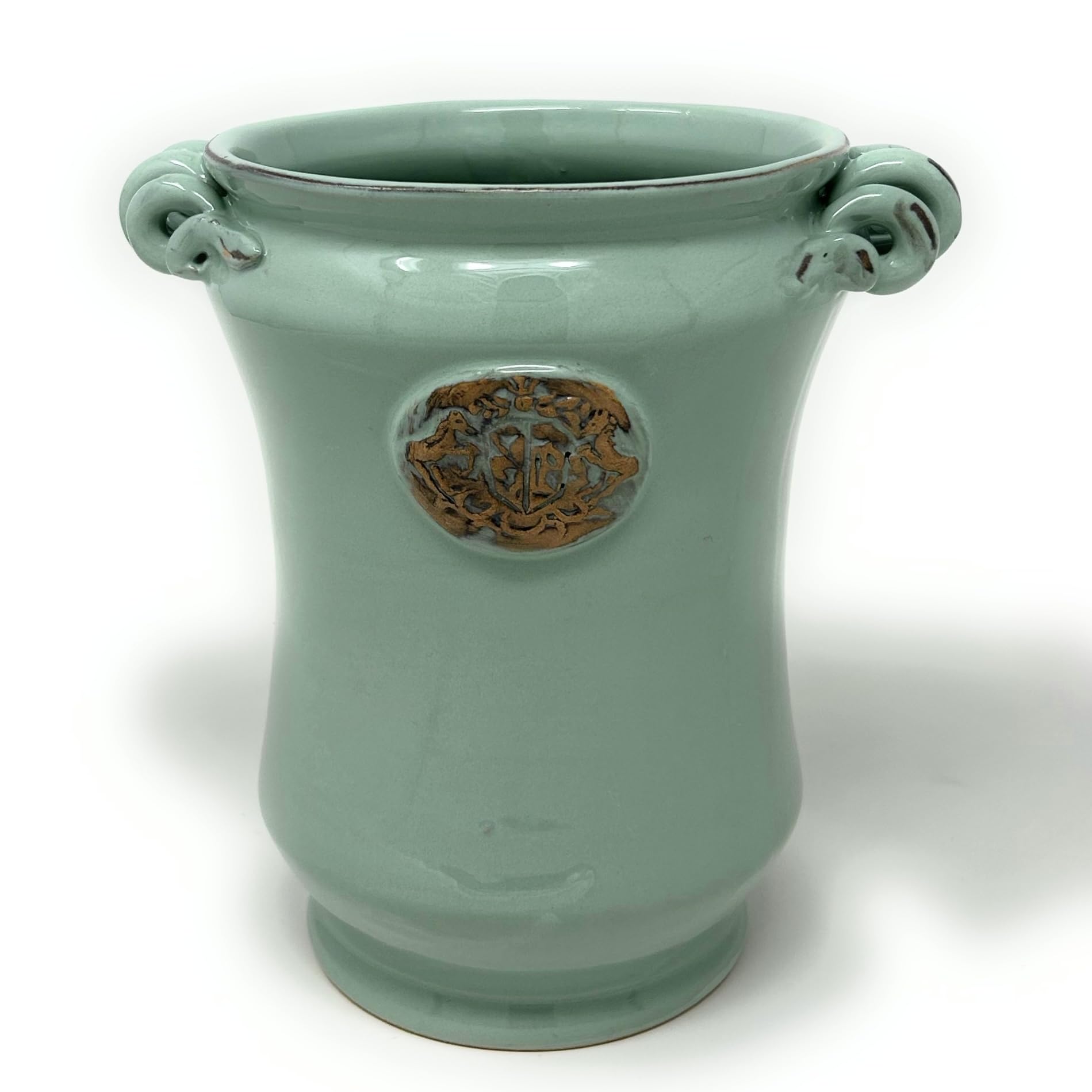 Hand-Painted Italian Ceramic Utensil Holder & Wine Bottle - Rustic Tuscan Art Pottery with Sage Green Decorated Pattern - Made in Italy - Perfect for Kitchen Organization & Tuscan Home Decor
